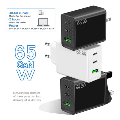 GaN PD65W Type-C x 2 + USB3.0 Charger with Type-C to Type-C Data Cable ,EU Plug(White) - USB Charger by buy2fix | Online Shopping UK | buy2fix