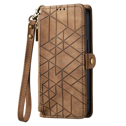 For Google Pixel 8 Geometric Zipper Wallet Side Buckle Leather Phone Case(Brown) - Google Cases by buy2fix | Online Shopping UK | buy2fix