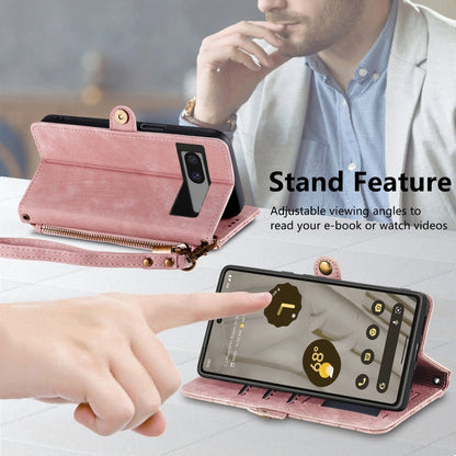 For Google Pixel 6 Geometric Zipper Wallet Side Buckle Leather Phone Case(Pink) - Google Cases by buy2fix | Online Shopping UK | buy2fix