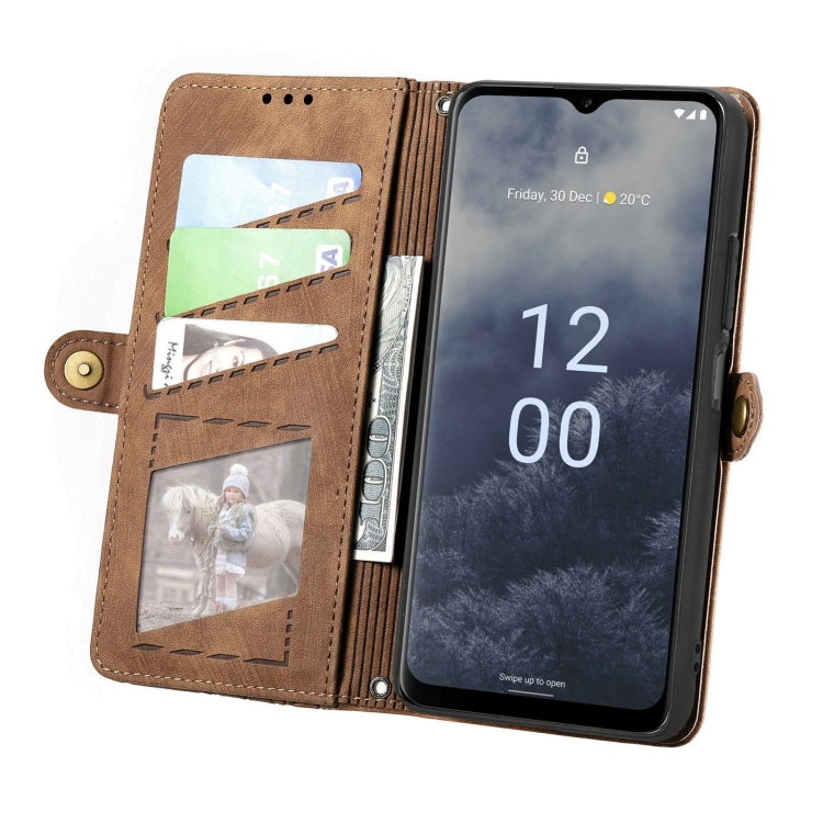 For Nokia G60 5G Geometric Zipper Wallet Side Buckle Leather Phone Case(Brown) - Nokia Cases by buy2fix | Online Shopping UK | buy2fix