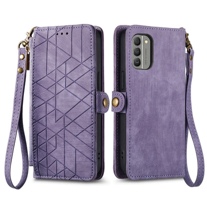 For Nokia C20 Geometric Zipper Wallet Side Buckle Leather Phone Case(Purple) - Nokia Cases by buy2fix | Online Shopping UK | buy2fix