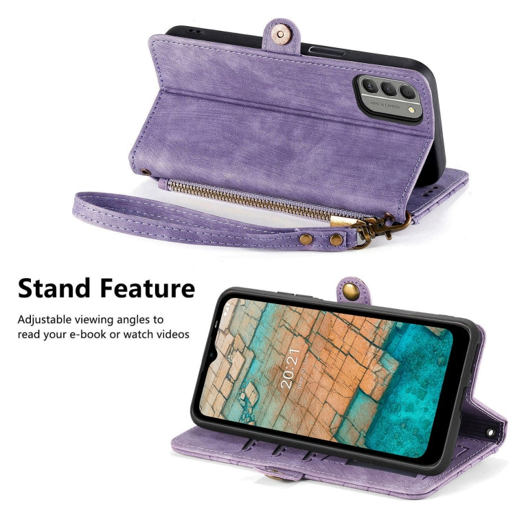 For Nokia C20 Geometric Zipper Wallet Side Buckle Leather Phone Case(Purple) - Nokia Cases by buy2fix | Online Shopping UK | buy2fix