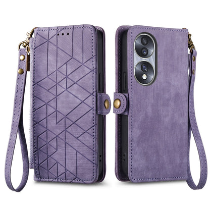 For Honor 90 Pro Geometric Zipper Wallet Side Buckle Leather Phone Case(Purple) - Honor Cases by buy2fix | Online Shopping UK | buy2fix