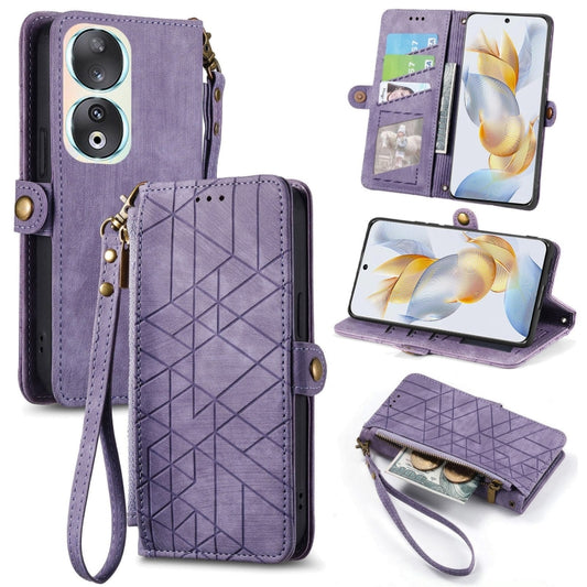 For Honor 90 Geometric Zipper Wallet Side Buckle Leather Phone Case(Purple) - Honor Cases by buy2fix | Online Shopping UK | buy2fix