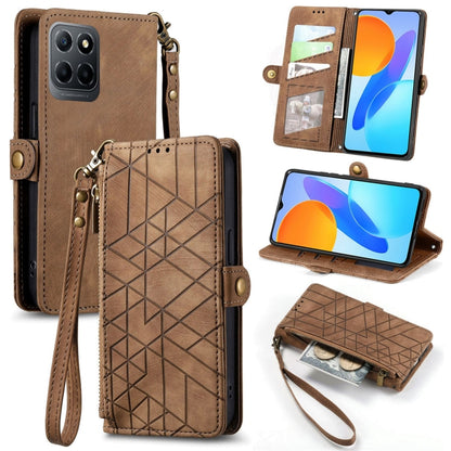 For Honor X8 5G Geometric Zipper Wallet Side Buckle Leather Phone Case(Brown) - Honor Cases by buy2fix | Online Shopping UK | buy2fix