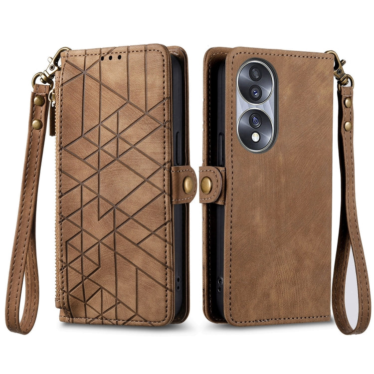 For Honor Magic5 Pro Geometric Zipper Wallet Side Buckle Leather Phone Case(Brown) - Honor Cases by buy2fix | Online Shopping UK | buy2fix