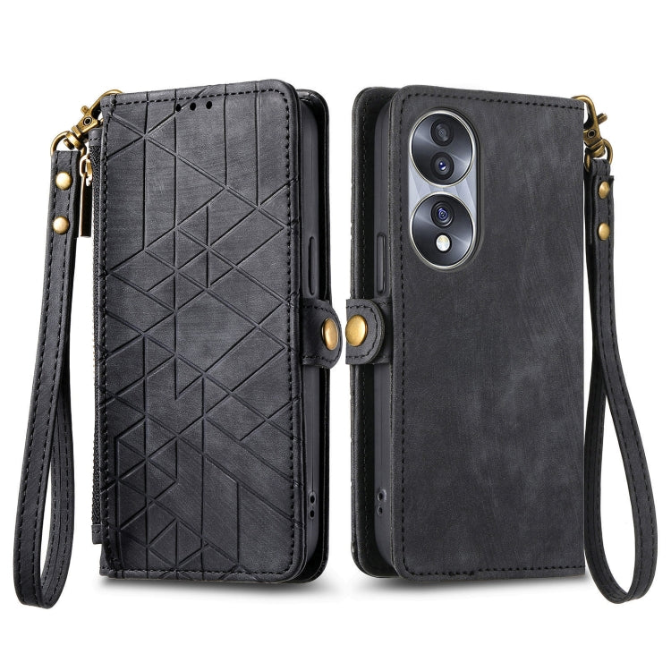 For Honor Magic5 Geometric Zipper Wallet Side Buckle Leather Phone Case(Black) - Honor Cases by buy2fix | Online Shopping UK | buy2fix