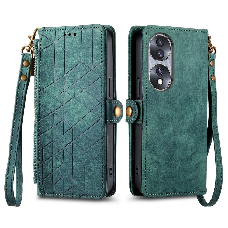 For Honor 80 Pro Geometric Zipper Wallet Side Buckle Leather Phone Case(Green) - Honor Cases by buy2fix | Online Shopping UK | buy2fix
