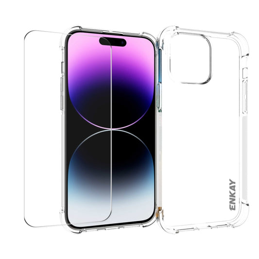 For iPhone 14 Pro ENKAY Transparent TPU Shockproof Phone Case with Glass Film - iPhone 14 Pro Cases by ENKAY | Online Shopping UK | buy2fix