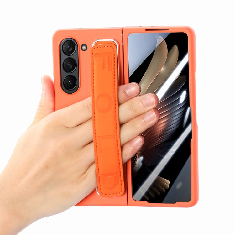 For   Samsung   Galaxy Z Fold5  5G Integrated Wristband Genuine Leather Phone Case(Orange) - Galaxy Z Fold5 Cases by buy2fix | Online Shopping UK | buy2fix