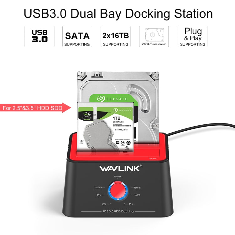 Wavlink ST334U SSD Dual Bay External Hard Drive Docking Station USB 3.0 to SATA I/II/III(US Plug) - External Hard Drives by buy2fix | Online Shopping UK | buy2fix