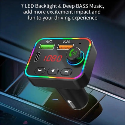 PDF4 PD 25W Fast Car Charger with Hands-Free Calls FM Transmitter 7-Color Led Lights MP3 Player - Car Charger by buy2fix | Online Shopping UK | buy2fix