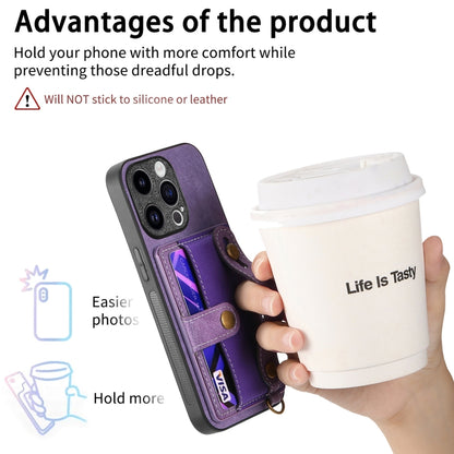 For iPhone 15 Pro Max Retro Cross Wristband Wallet Leather Back Phone Case(Purple) - iPhone 15 Pro Max Cases by buy2fix | Online Shopping UK | buy2fix