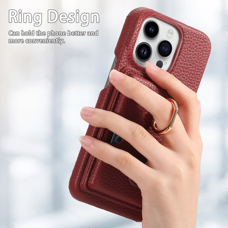 For iPhone 15 Pro Max Litchi Leather Oil Edge Ring Card Back Phone Case(Red) - iPhone 15 Pro Max Cases by buy2fix | Online Shopping UK | buy2fix