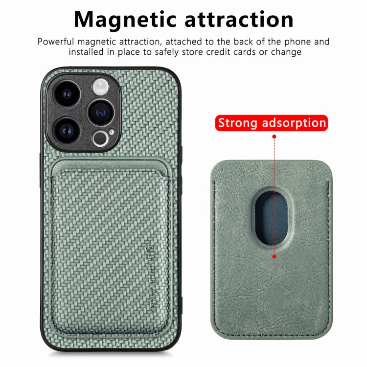 For iPhone 15 Pro Carbon Fiber Leather Card Magsafe Phone Case(Green) - iPhone 15 Pro Cases by buy2fix | Online Shopping UK | buy2fix