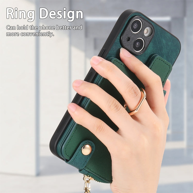 For iPhone 15 Pro Max Cross Leather Ring Vertical Zipper Wallet Back Phone Case(Green) - iPhone 15 Pro Max Cases by buy2fix | Online Shopping UK | buy2fix