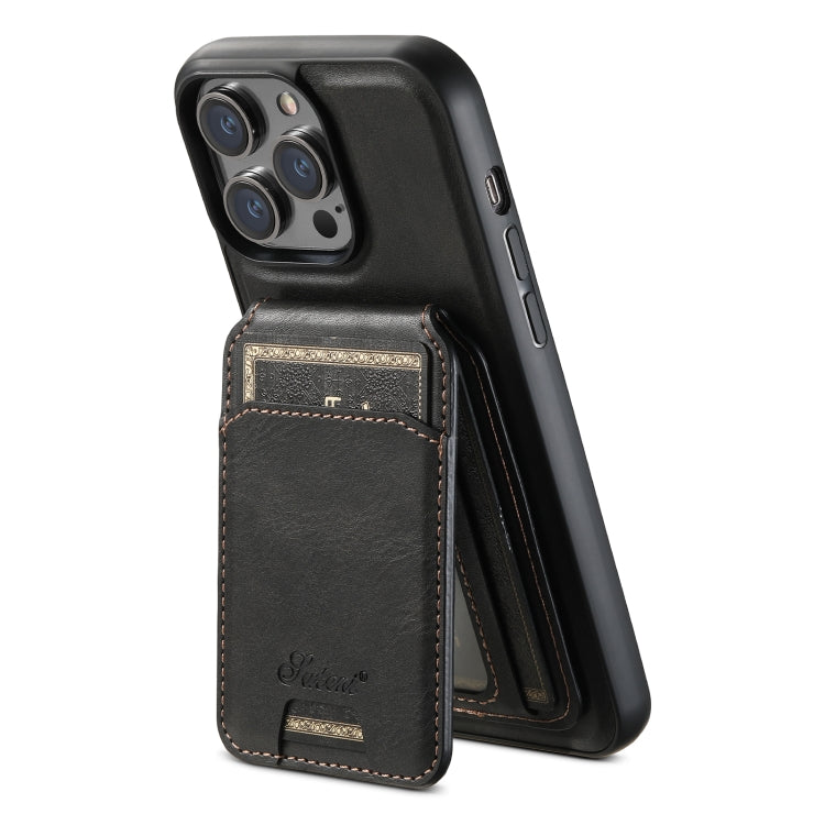 For iPhone 14 Pro Suteni H15 MagSafe Oil Eax Leather Detachable Wallet Back Phone Case(Black) - iPhone 14 Pro Cases by Suteni | Online Shopping UK | buy2fix