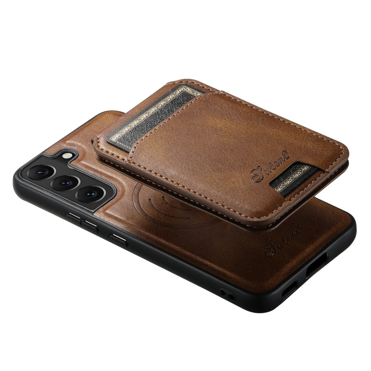 For Samsung Galaxy S22 5G Suteni H15 MagSafe Oil Eax Leather Detachable Wallet Back Phone Case(Brown) - Galaxy S22 5G Cases by Suteni | Online Shopping UK | buy2fix