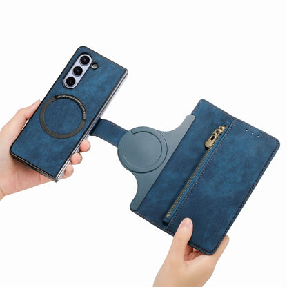 For Samsung Galaxy Z Fold5 5G Retro MagSafe Magnetic Zipper Wallet Leather Phone Case(Blue) - Galaxy Z Fold5 Cases by buy2fix | Online Shopping UK | buy2fix