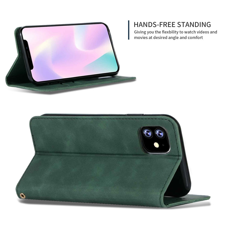 For iPhone 11 Retro Skin Feel Business Magnetic Horizontal Flip Leather Case (Army Green) - Apple Accessories by buy2fix | Online Shopping UK | buy2fix
