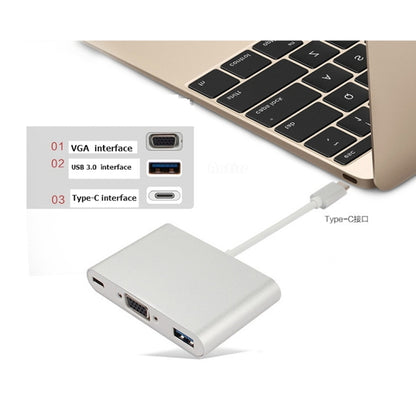 USB Type C to VGA 3-in-1 Hub Adapter supports USB Type C tablets and laptops for Macbook Pro / Google ChromeBook(Gold) - Computer & Networking by buy2fix | Online Shopping UK | buy2fix