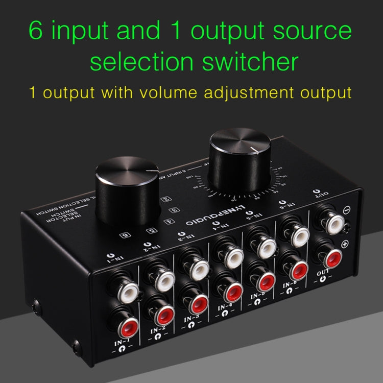 B016 6 Input 1 Output Audio Signal Source Selection Switcher, Output Volume Adjustment Control RCA Port - Consumer Electronics by buy2fix | Online Shopping UK | buy2fix