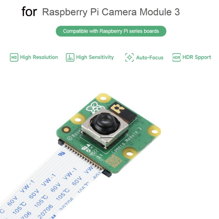 Waveshare For Raspberry Pi Camera Module 3, High Resolution, Auto-Focus 12MP, IMX708, 75° FOV, 23943 - Consumer Electronics by buy2fix | Online Shopping UK | buy2fix