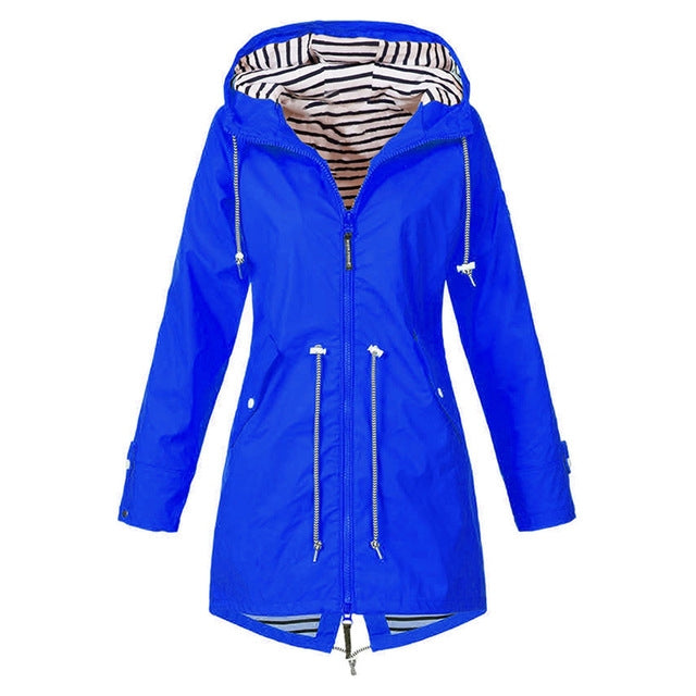 Women Waterproof Rain Jacket Hooded Raincoat, Size:M(Blue) - Hoodie by buy2fix | Online Shopping UK | buy2fix