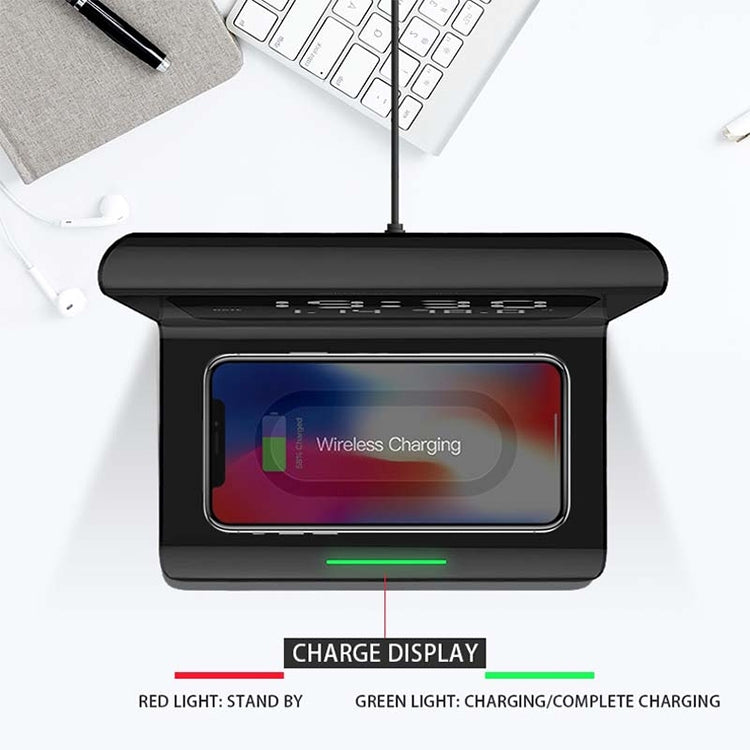 RT1 10W QI Universal Multi-function Mobile Phone Wireless Charger with Alarm Clock & Time / Calendar / Temperature Display(Black) - Apple Accessories by buy2fix | Online Shopping UK | buy2fix