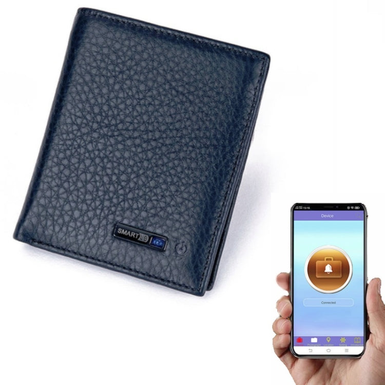 Vertical Wallet Smart Bluetooth Anti-Lost Anti-Theft Leather Bag, Style:Smart(Blue) - Antimagnetic RFID Package by buy2fix | Online Shopping UK | buy2fix