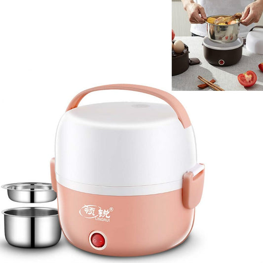 LINGRUI Multi-Function Electric Lunch Box Electric Heating Insulation Cooking Mini Rice Cooker, CN Plug, Specification:Double Layer(Pink) - Home & Garden by buy2fix | Online Shopping UK | buy2fix