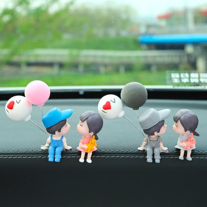 In Car Ornament Lovely Kissing Couple Doll, Colour:Gray Couple + Gray Balloon + Blue Pink White Balloon - In Car by buy2fix | Online Shopping UK | buy2fix