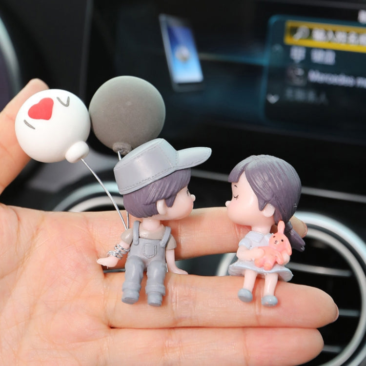 In Car Ornament Lovely Kissing Couple Doll, Colour:Gray Couple + Gray Balloon + Blue Pink White Balloon - In Car by buy2fix | Online Shopping UK | buy2fix