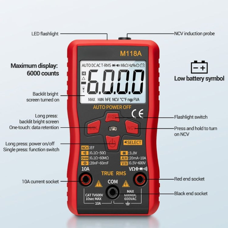 ANENG M118A High-Precision Automatic Range Multimeter Multi-Function Small Electrician Instrumentation Digital Universal Meter - Consumer Electronics by ANENG | Online Shopping UK | buy2fix