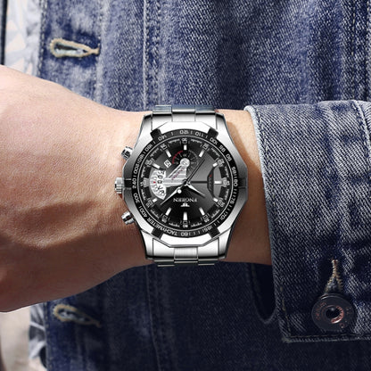 FNGEEN S001 Men Waterproof Watch Calendar Watch(Black Leather White Steel Black Surface) - Alloy Watches by FNGEEN | Online Shopping UK | buy2fix