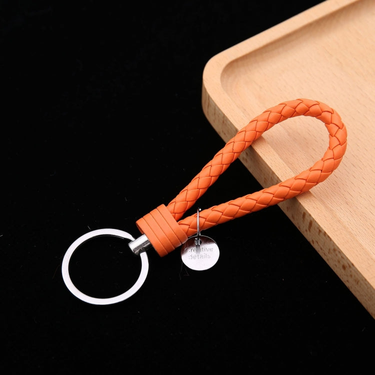 100 PCS Woven Leather Cord Keychain Car Pendant Leather Key Ring Baotou With Small Round Piece(Orange) - Key Rings by buy2fix | Online Shopping UK | buy2fix