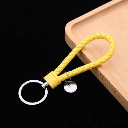 100 PCS Woven Leather Cord Keychain Car Pendant Leather Key Ring Baotou With Small Round Piece(Yellow) - Key Rings by buy2fix | Online Shopping UK | buy2fix