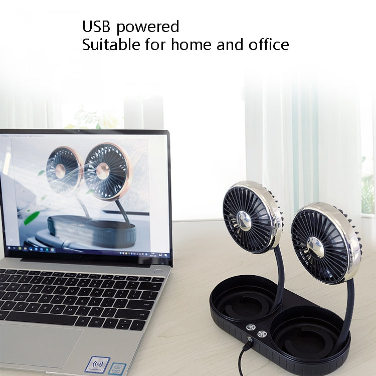 F303 Car USB Fan Car Shake Head Fan(Double Head Gold) - Heating & Fans by buy2fix | Online Shopping UK | buy2fix