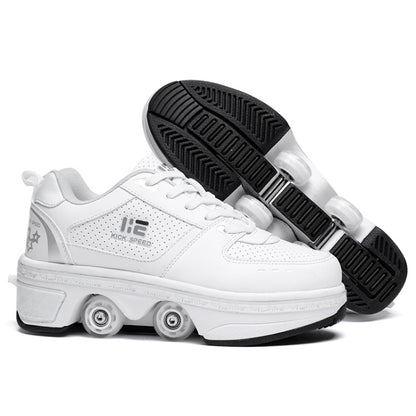 Two-Purpose Skating Shoes Deformation Shoes Double Row Rune Roller Skates Shoes, Size: 39(Low-top Without Light (White)) - Outdoor & Sports by buy2fix | Online Shopping UK | buy2fix