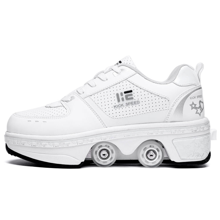 Two-Purpose Skating Shoes Deformation Shoes Double Row Rune Roller Skates Shoes, Size: 39(Low-top Without Light (White)) - Outdoor & Sports by buy2fix | Online Shopping UK | buy2fix