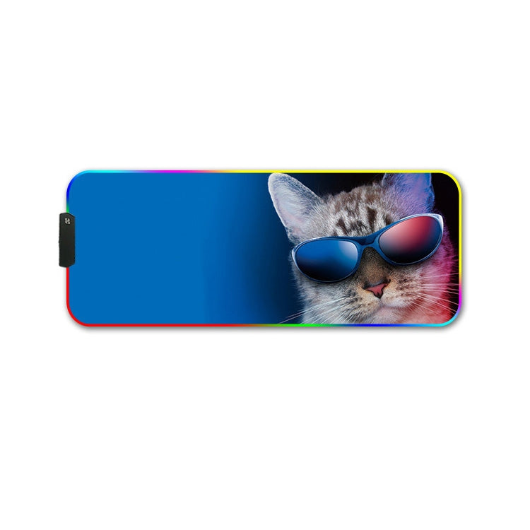 400x900x3mm F-01 Rubber Thermal Transfer RGB Luminous Non-Slip Mouse Pad(Glasses Cat) - Mouse Pads by buy2fix | Online Shopping UK | buy2fix