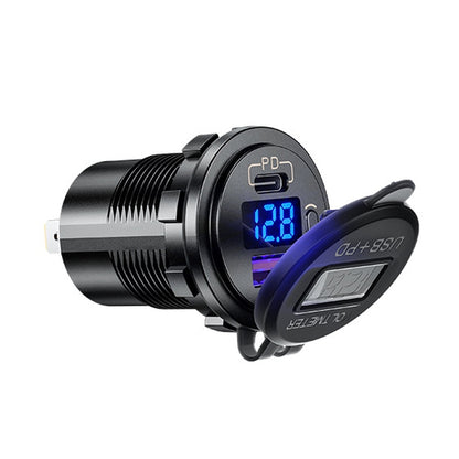 P21-B 12V Modified Car USB Charger With Voltage Display PD QC3.0 Socket(With 60cm Line Red Light) - Car Charger by buy2fix | Online Shopping UK | buy2fix