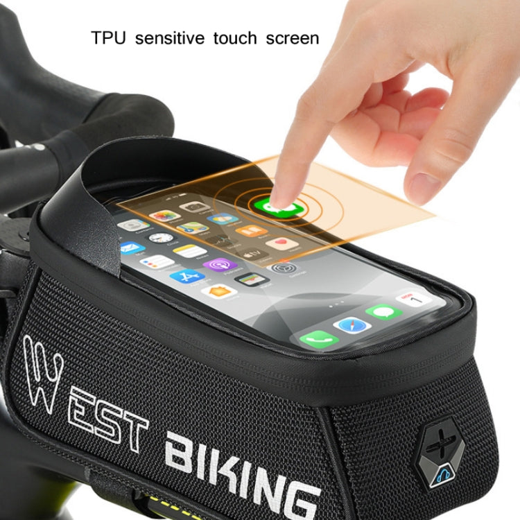 WEST BIKING West 6.9 Inches Rider Bike Reflective Mobile Phone Touch Screen Front Bag Mountain Bike Front Beam Upper Tube Bag(Black) - Bicycle Bags by WEST BIKING | Online Shopping UK | buy2fix