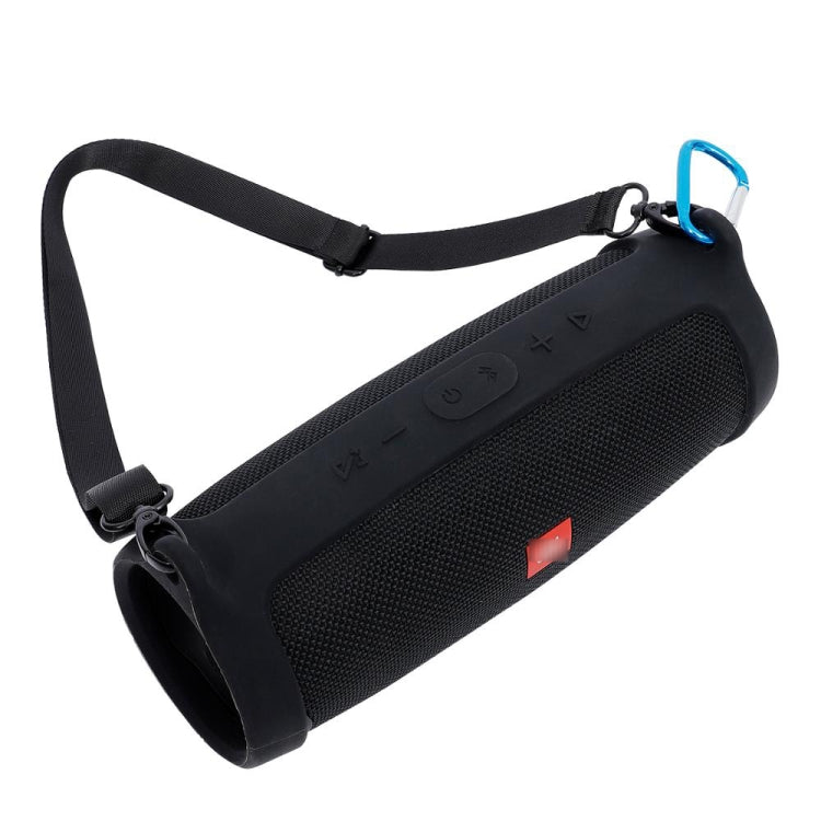 For JBL Charge 4 Bluetooth Speaker Portable Silicone Protective Cover with Shoulder Strap & Carabiner(Black) - Protective Case by buy2fix | Online Shopping UK | buy2fix