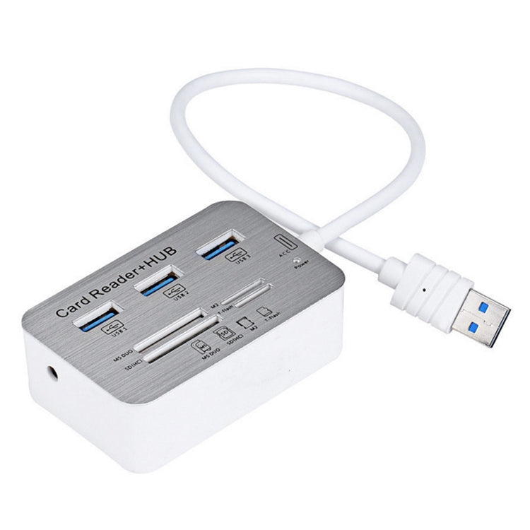 619-3.0 3 Port HUB + 4 Port Card Reader One to Three High Speed USB 3.0 Hub Splitter(White) - USB 3.0 HUB by buy2fix | Online Shopping UK | buy2fix