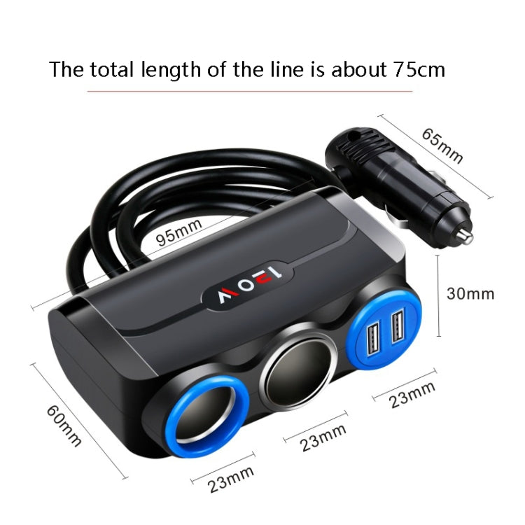 Car Cigarette Lighter Multi-Function Mobile Phone Charging USB Car Charge 12/24V Adapter Plug(Black Blue) - Car Charger by buy2fix | Online Shopping UK | buy2fix