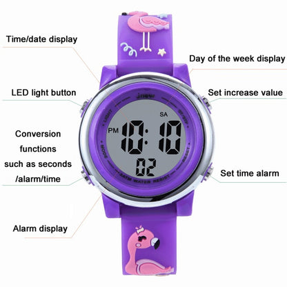 JNEW A380-86576 Student Cartoon Flamingo Waterproof Luminous Multifunction LED Electronic Watch(Rose Red) - Cartoon Watches by JNEW | Online Shopping UK | buy2fix