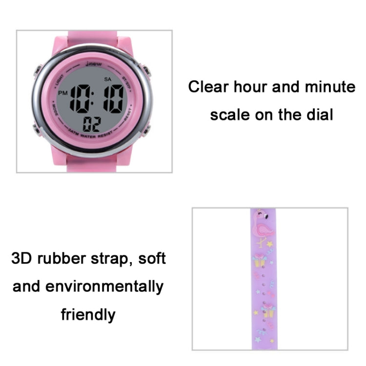 JNEW A380-86576 Student Cartoon Flamingo Waterproof Luminous Multifunction LED Electronic Watch(Rose Red) - Cartoon Watches by JNEW | Online Shopping UK | buy2fix