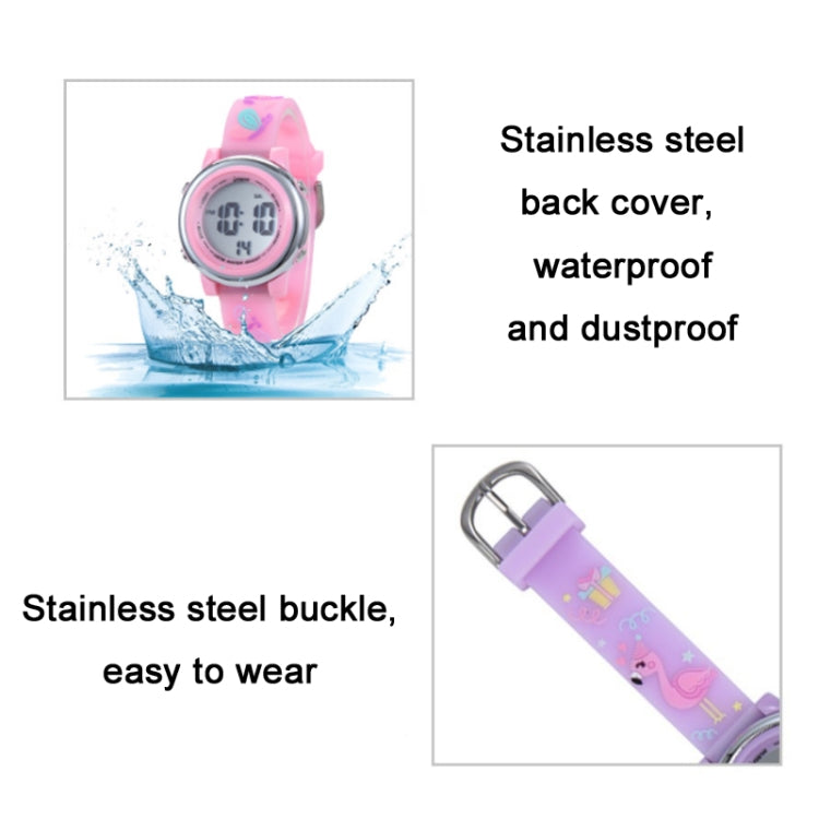 JNEW A380-86576 Student Cartoon Flamingo Waterproof Luminous Multifunction LED Electronic Watch(Rose Red) - Cartoon Watches by JNEW | Online Shopping UK | buy2fix