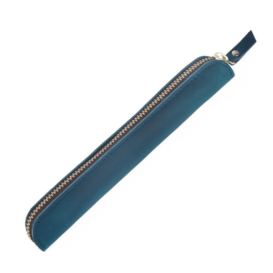 Retro Simple Leather Stylus Leather Zipper Pen Protection Case Crazy Horse Skin Mini Pen Case(Blue) - Home & Garden by buy2fix | Online Shopping UK | buy2fix